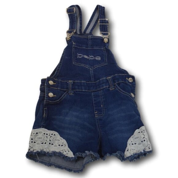 Baby Girls Bebe Toddler Lace Detail Denim Jean Overalls Size: Small- S(7/8) - Picture 2 of 5